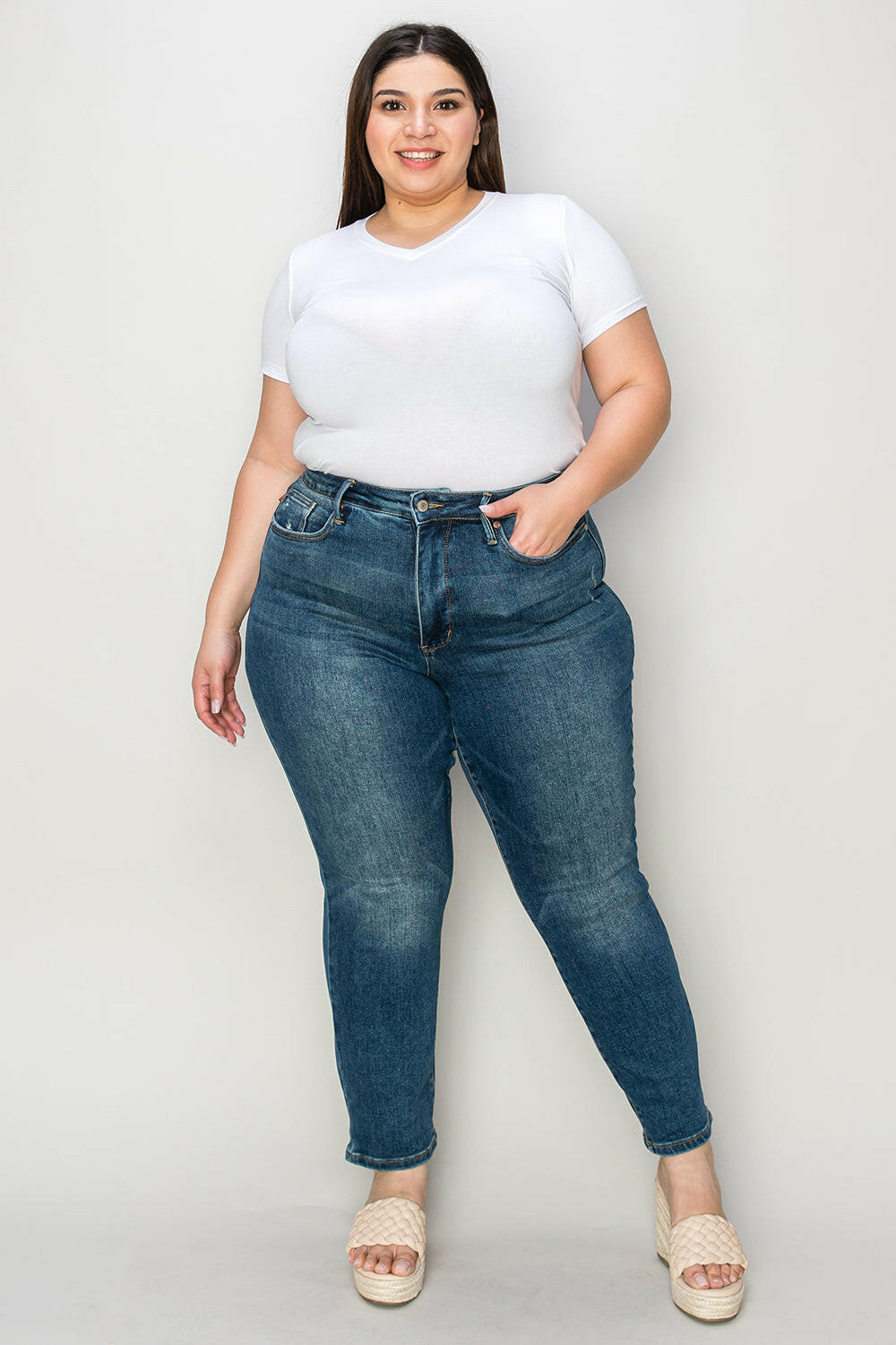 Judy Blue Full Size Tummy Control High Waist Slim Jeans.