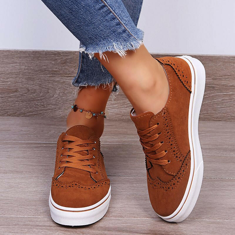 Lace-Up Suedette Flat Sneakers.