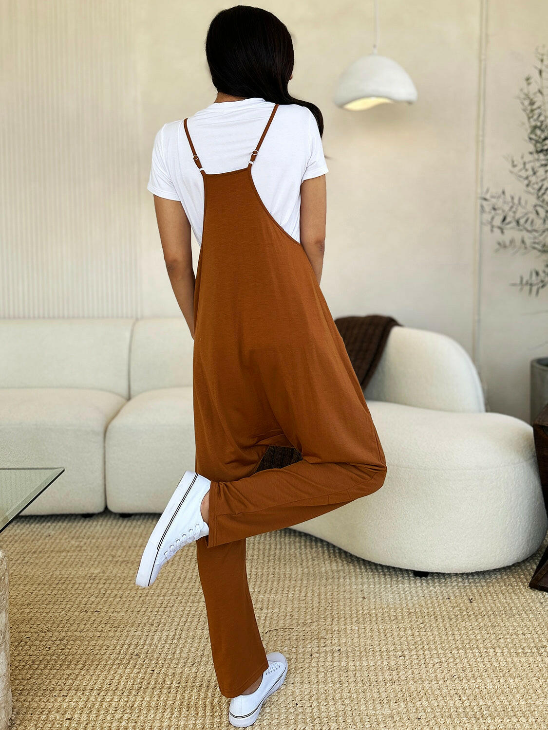 Sleeveless V-Neck Pocketed Jumpsuit.