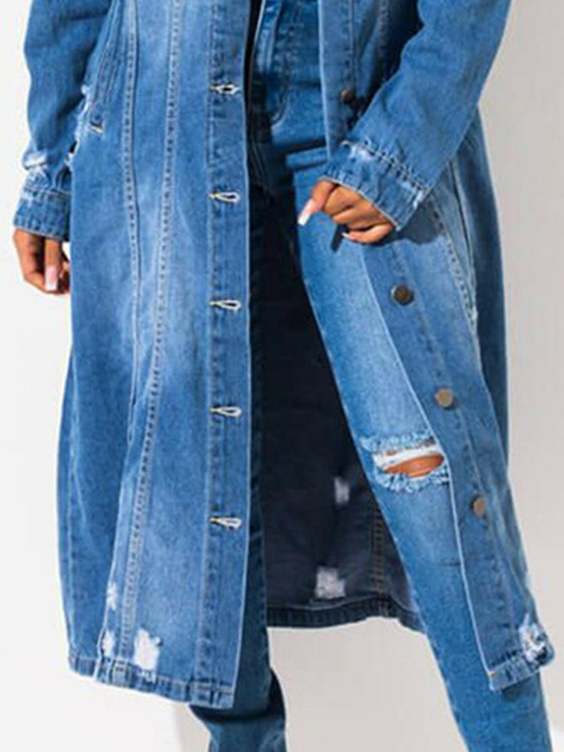 Long Sleeve Raw Hem Denim Jacket.