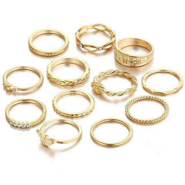 Golden Radiance Ring Set: A Collection of Elegance and Sparkle - 12 Unique Rings for Every Occasion.