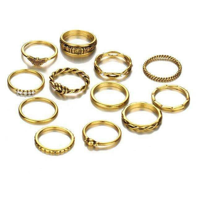 Golden Radiance Ring Set: A Collection of Elegance and Sparkle - 12 Unique Rings for Every Occasion.