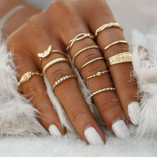 Golden Radiance Ring Set: A Collection of Elegance and Sparkle - 12 Unique Rings for Every Occasion.