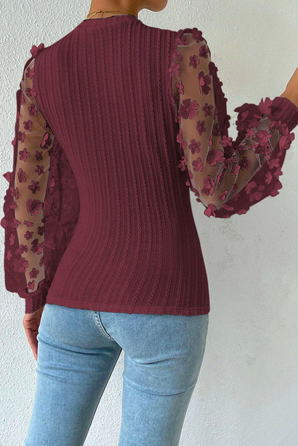 Textured Applique Long Sleeve Blouse.