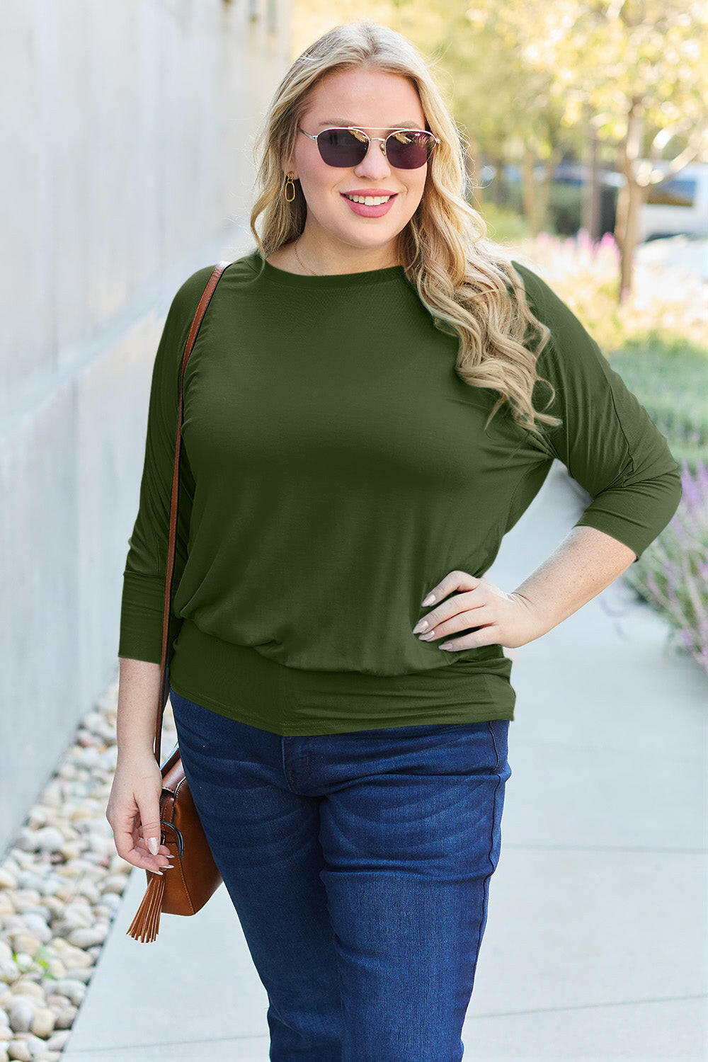 Basic Bae Full Size Round Neck Batwing Sleeve Top.