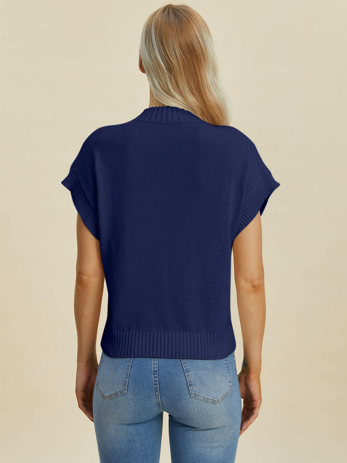 Double Take Mock Neck Short Sleeve Sweater.