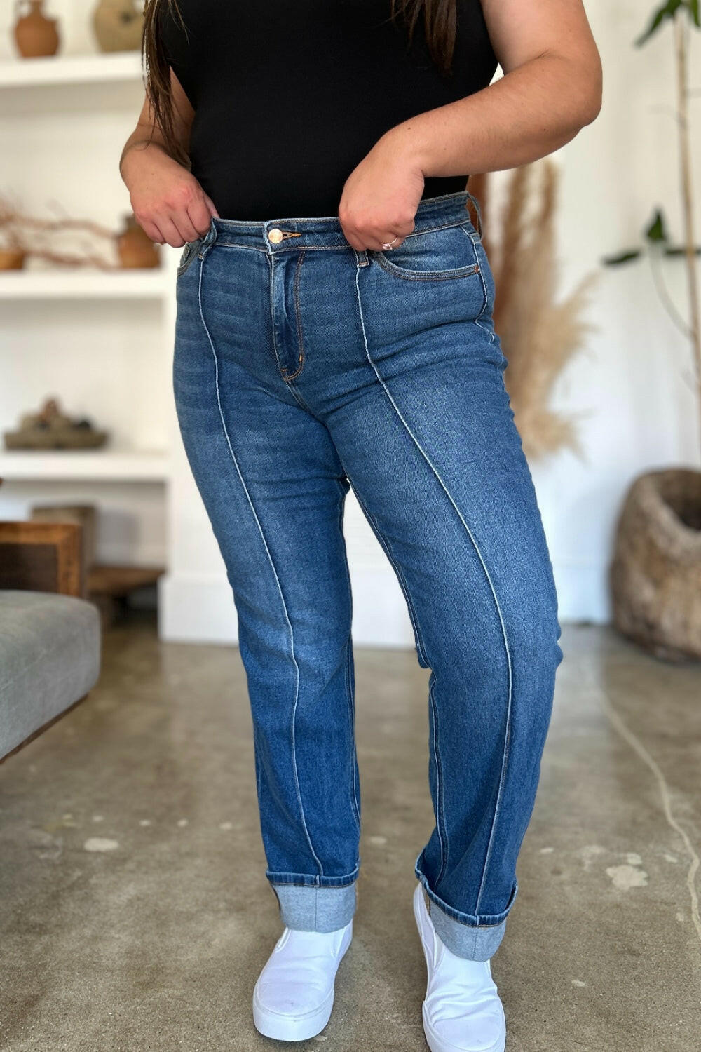 Judy Blue Full Size High Waist Front Seam Detail Straight Jeans.