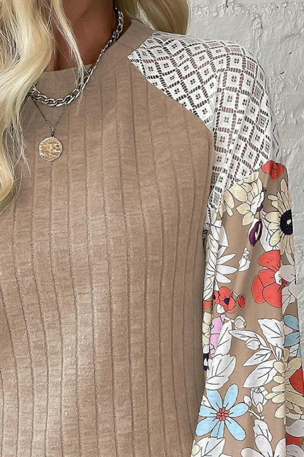 Printed Round Neck Long Sleeve Top.