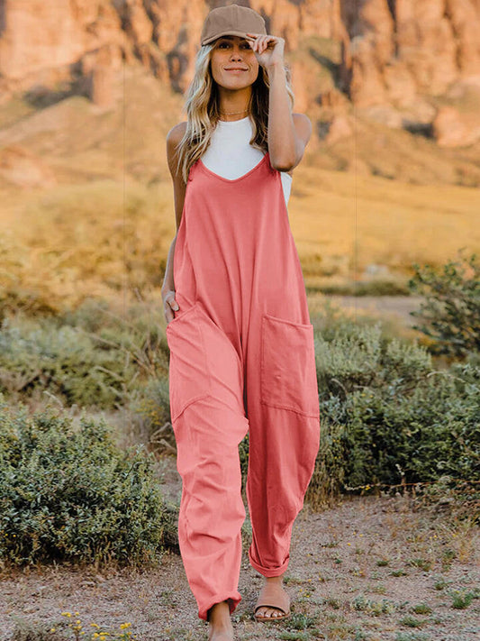 Double Take Sleeveless V-Neck Pocketed Jumpsuit.